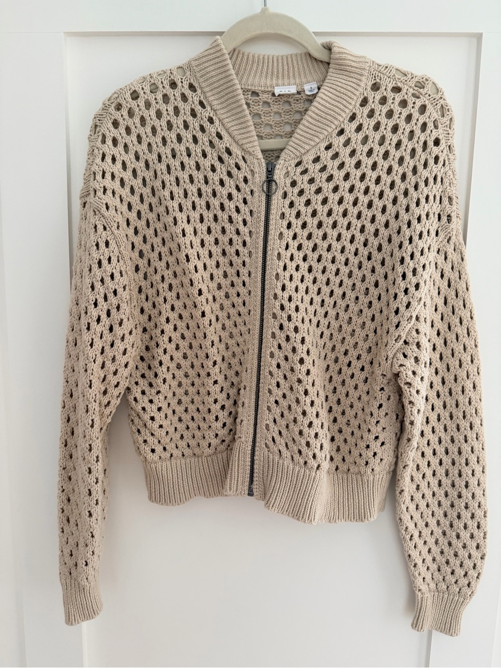 GAP Beige Open-Knit Zip-Up Cardigan